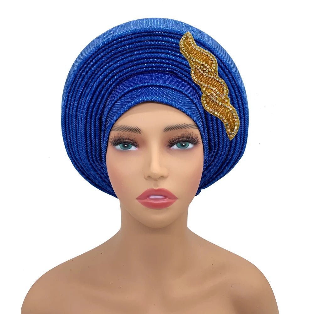 Ready-to-Wear African Auto Gele Headtie: Elegant Head Wraps for Women's Nigeria Wedding Party and Turban Cap - Flexi Africa