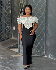 Red Off - Shoulder Floral Bandage Bodycon Dress for Women – Elegant Long Evening & Party Wear - Free Delivery Worldwide only at Flexi Africa