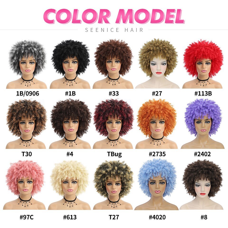 Short Hair Afro Kinky Curly Synthetic Wig With Bangs - Free Delivery Worldwide only at Flexi Africa