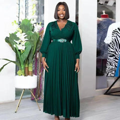 Spring Dresses African Beads Chiffon Dashiki Maxi Dress Long Sleeve Elegant Ladies Clothes - Flexi Africa