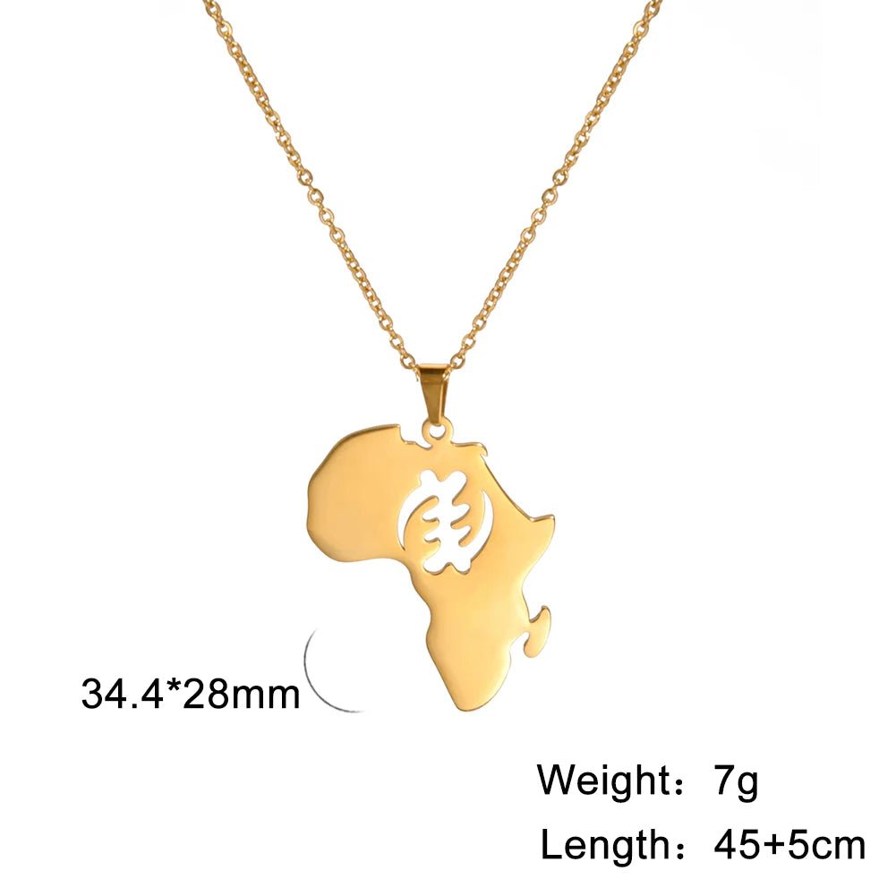 Stainless Steel Africa Map Necklaces: Choker Chain with Hollow Map Pendant - Flexi Africa - www.flexiafrica.com