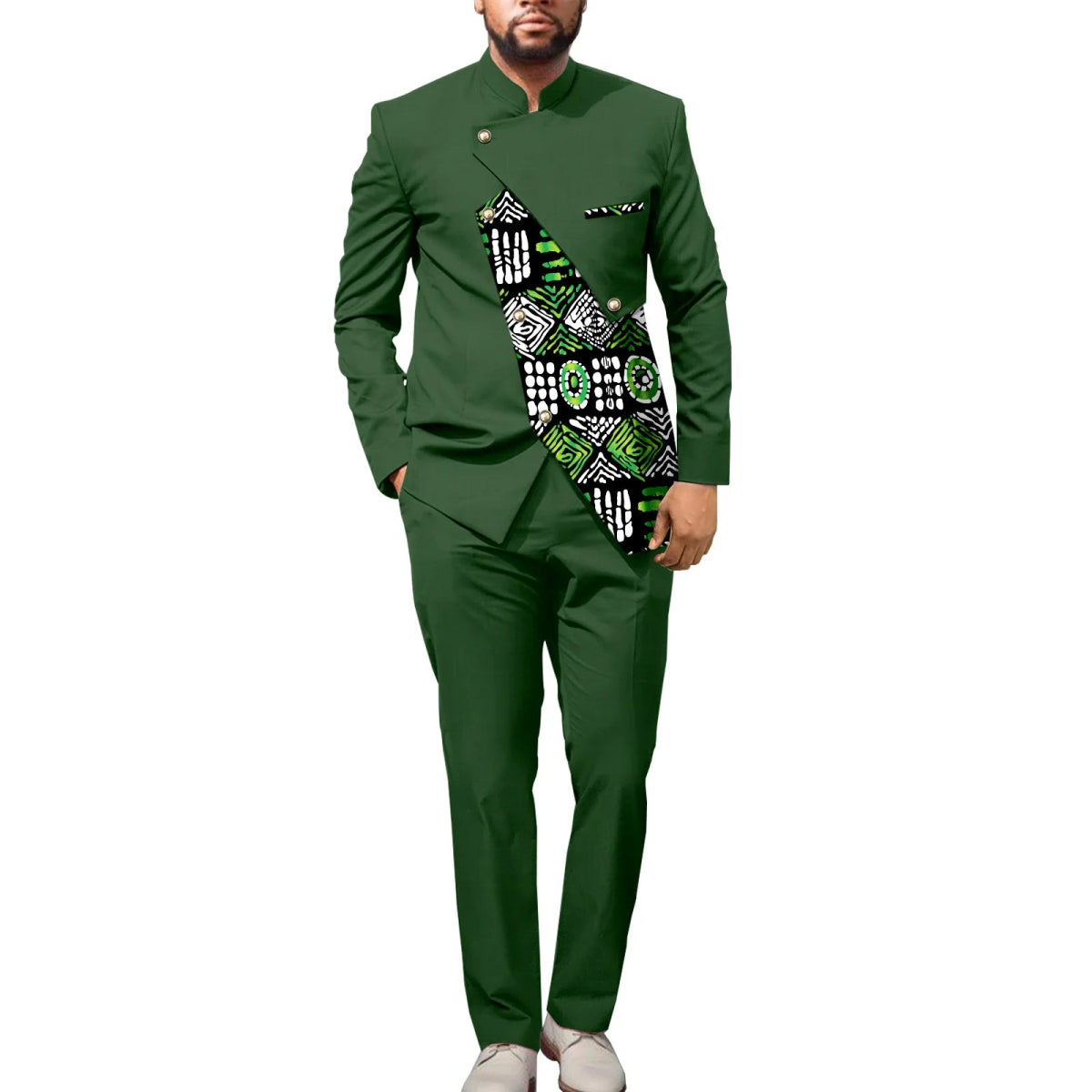 Stylish African Dashiki Print Jacket with Ankara Pants – 2PC Men’s Wedding and Party Outfit - Free Delivery Worldwide only at Flexi Africa