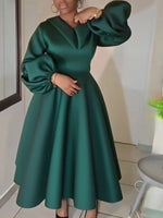 Stylish African Women’s Church Dress – A - Line Fit, Lantern Sleeves & Turn - Down Collar - Free Delivery Worldwide only at Flexi Africa