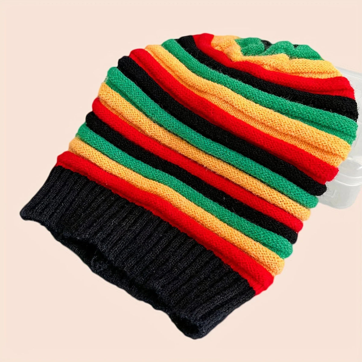 Trendy Striped Rasta Hats: Unisex Knitted Slouchy Beanie - Classic Color Block Coldproof Warm Skull Cap - Free Delivery