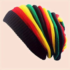 Trendy Striped Rasta Hats: Unisex Knitted Slouchy Beanie - Classic Color Block Coldproof Warm Skull Cap - Free Delivery