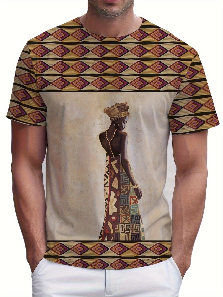 Unleash Your Style with African Tribal Art T-shirt - Comfortable Short Sleeves & Crew Neck for Men - Free Delivery Worldwide only at Flexi Africa