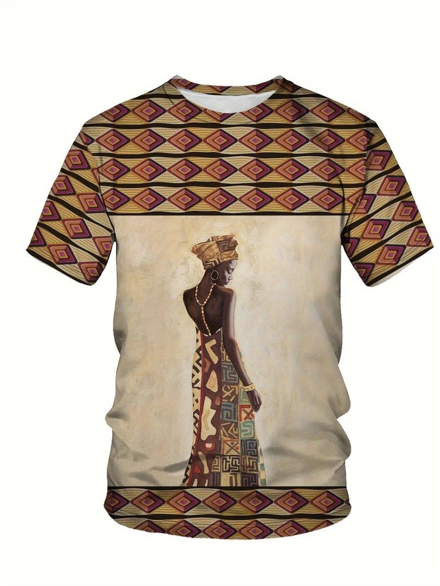 Unleash Your Style with African Tribal Art T-shirt - Comfortable Short Sleeves & Crew Neck for Men - Free Delivery Worldwide only at Flexi Africa