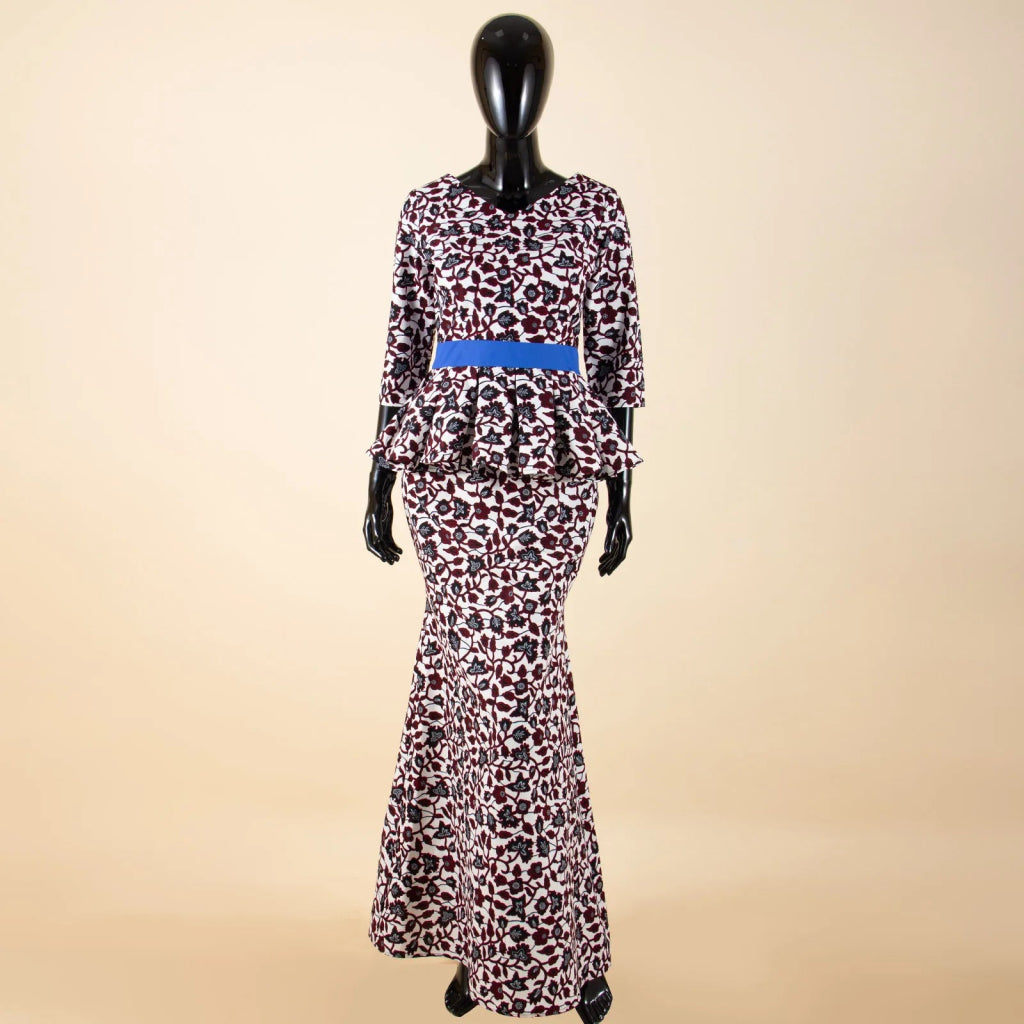 Women’s African Ankara 2PC Set Crop Top Maxi Skirt Belted Traditional Outfit - Free Delivery Worldwide only at Flexi Africa