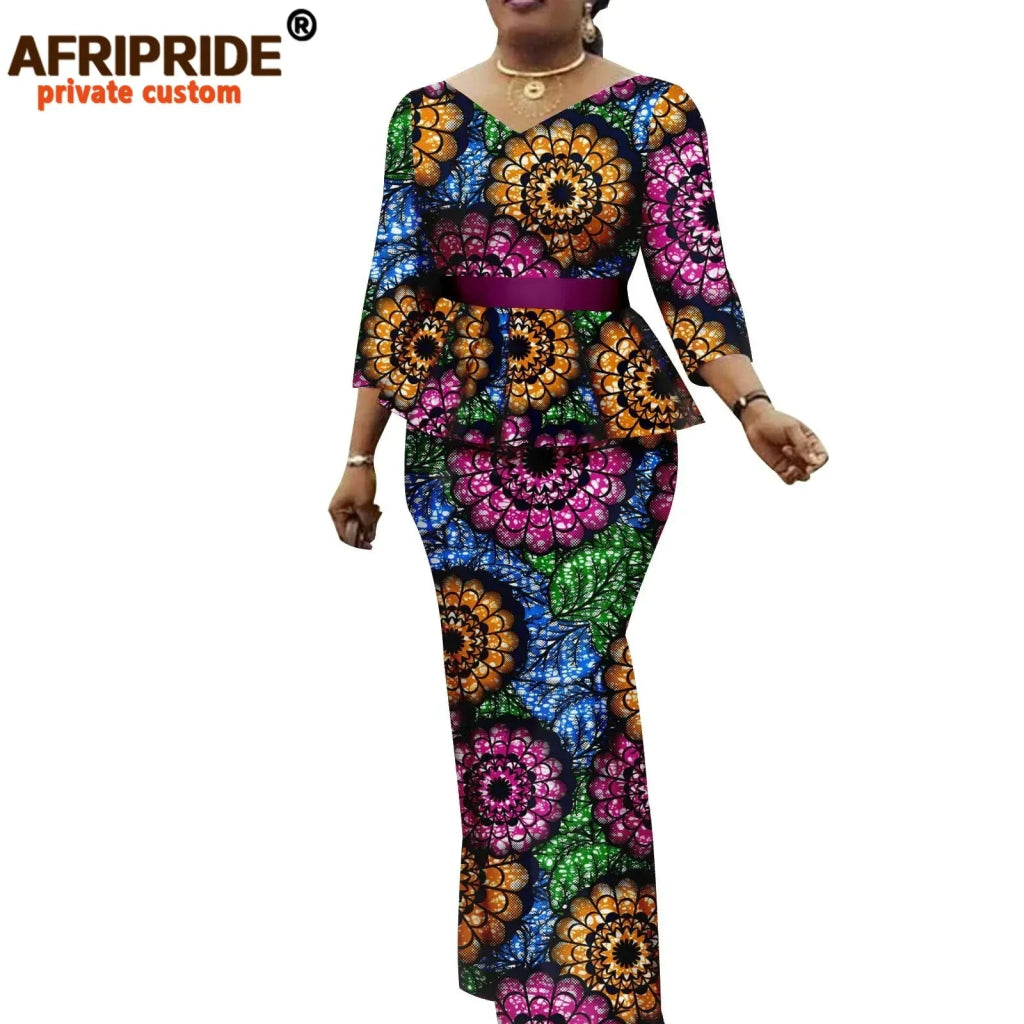Women’s African Ankara 2PC Set Crop Top Maxi Skirt Belted Traditional Outfit - Free Delivery Worldwide only at Flexi Africa