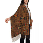 Women’s African Bogolan Tassel Shawl – Warm Tribal Art Scarf & Winter Wrap - Free Delivery Worldwide only at Flexi Africa
