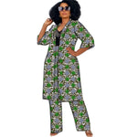 Women’s African Couture Trench Set – Collarless 3/4 Sleeve Print Windbreaker Cardigan with Pants - Free Delivery Worldwide only at Flexi Africa