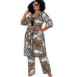Women’s African Couture Trench Set – Collarless 3/4 Sleeve Print Windbreaker Cardigan with Pants - Free Delivery Worldwide only at Flexi Africa