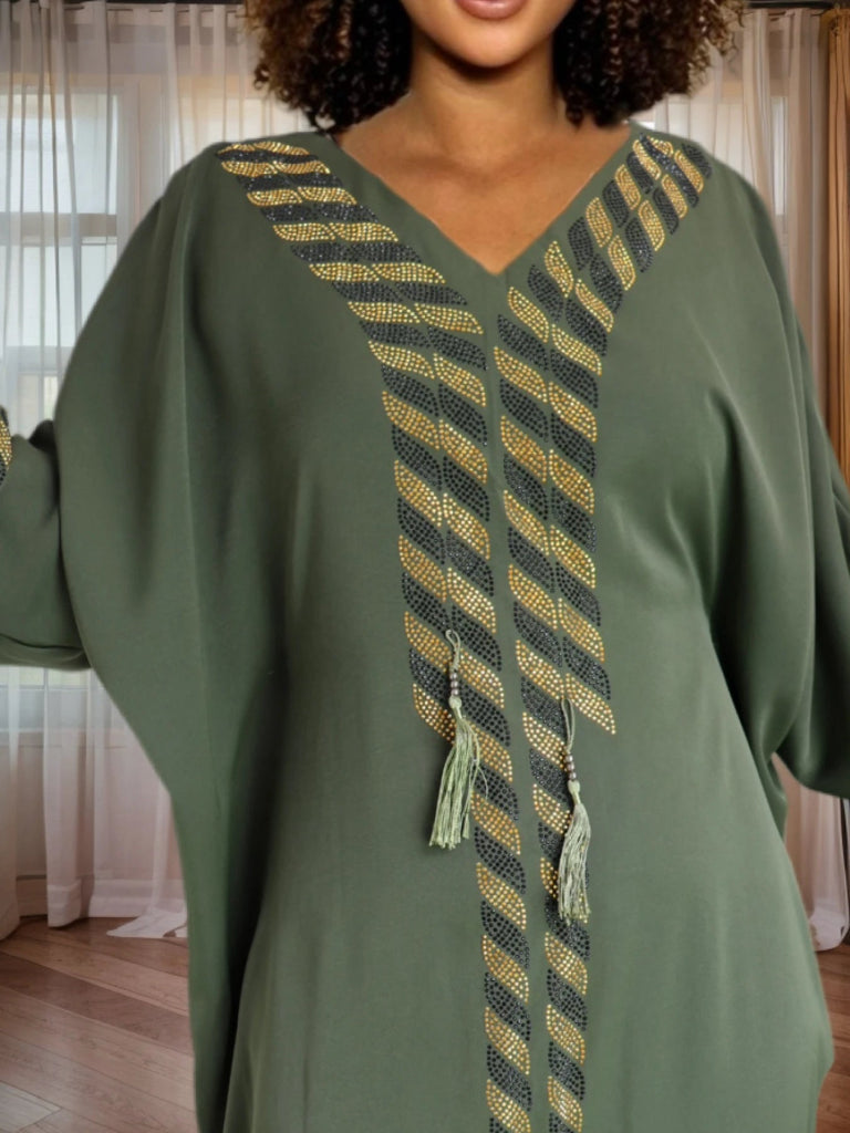 Women’s African Dashiki Rhinestone Kaftan Dress – Shiny Ankara Long Evening & Party Gown - Free Delivery Worldwide only at Flexi Africa