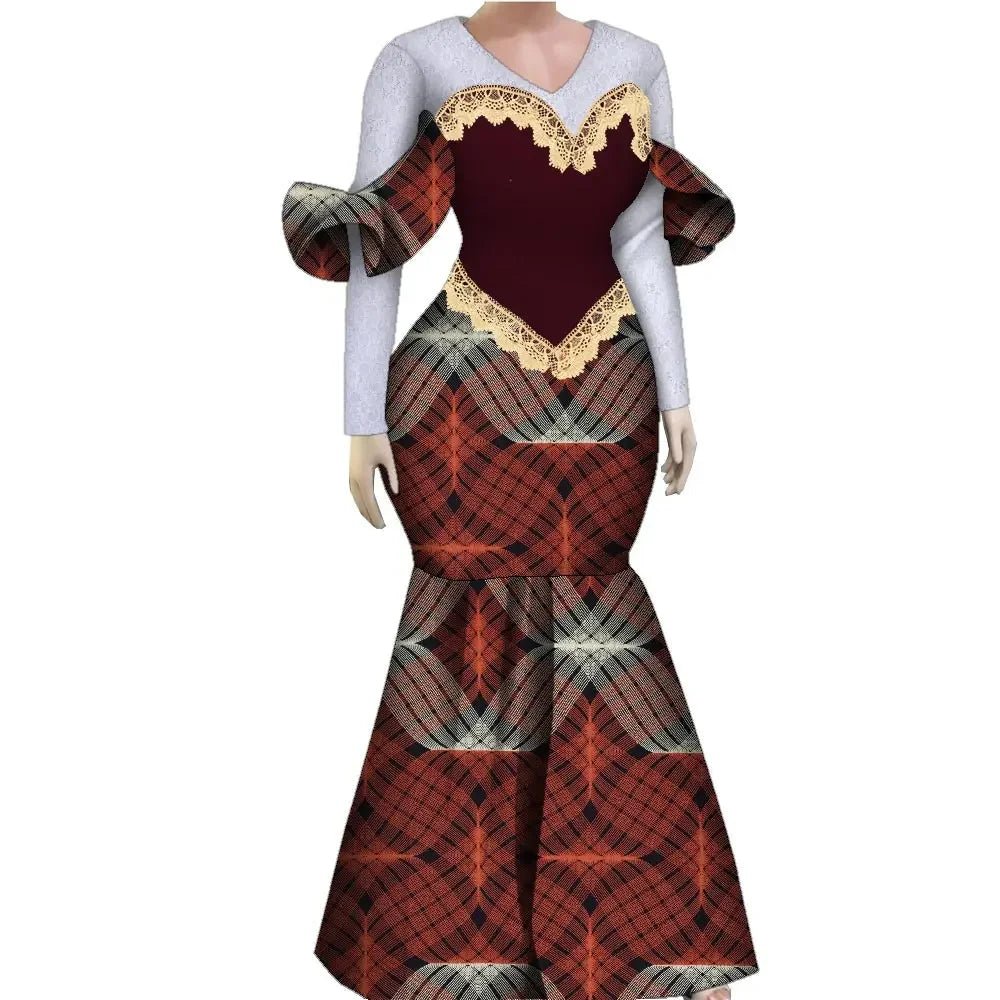 Women’s African Plus Size Evening Dress – Luxury Ankara Lace Mermaid Gown for Wedding & Party - Free Delivery Worldwide only at Flexi Africa