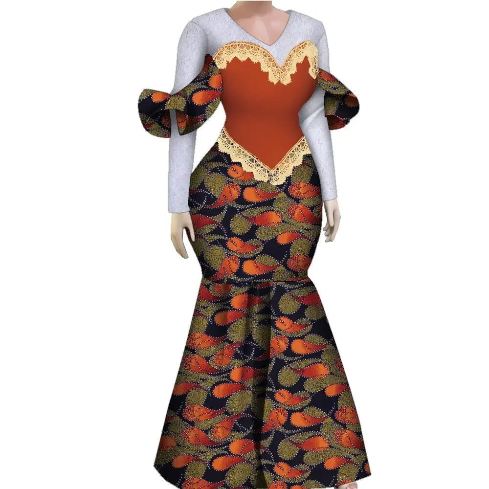 Women’s African Plus Size Evening Dress – Luxury Ankara Lace Mermaid Gown for Wedding & Party - Free Delivery Worldwide only at Flexi Africa