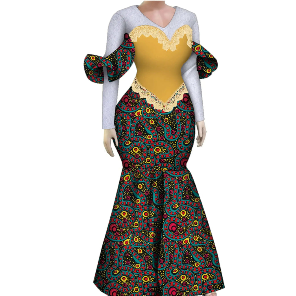 Women’s African Plus Size Evening Dress – Luxury Ankara Lace Mermaid Gown for Wedding & Party - Free Delivery Worldwide only at Flexi Africa