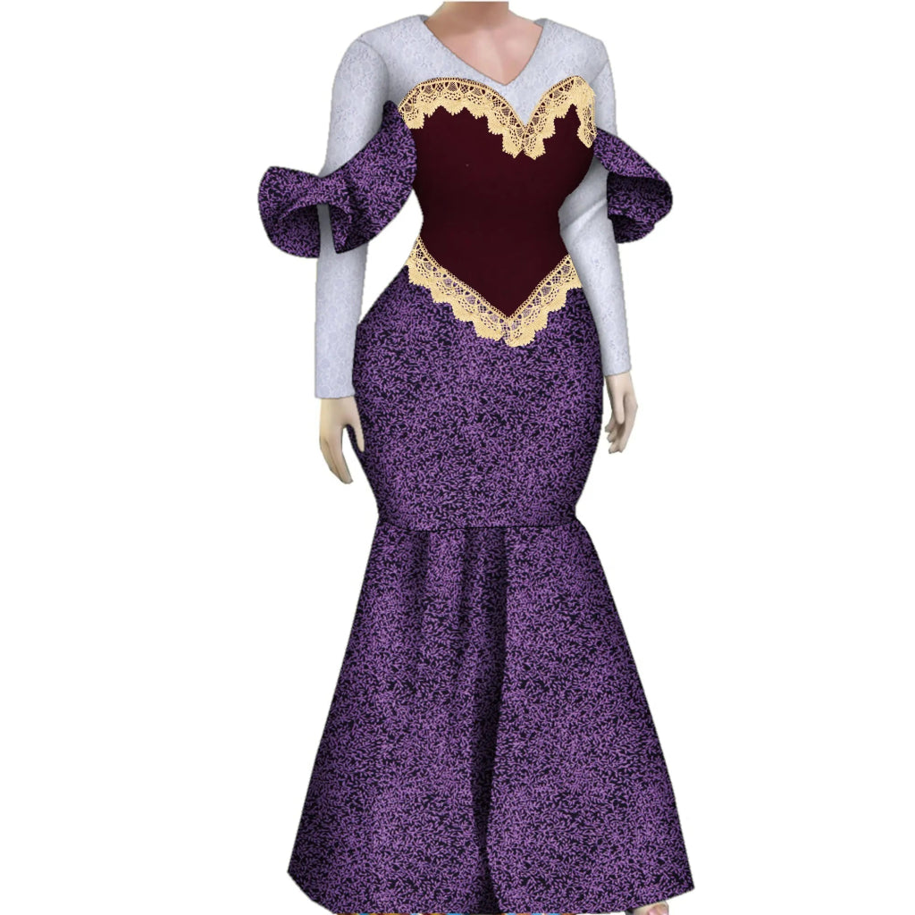 Women’s African Plus Size Evening Dress – Luxury Ankara Lace Mermaid Gown for Wedding & Party - Free Delivery Worldwide only at Flexi Africa