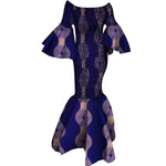 Women’s African Print Ankara Long Dress – Stretch Fit with Ruffle Sleeves - Free Delivery Worldwide only at Flexi Africa