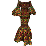 Women’s African Print Ankara Long Dress – Stretch Fit with Ruffle Sleeves - Free Delivery Worldwide only at Flexi Africa