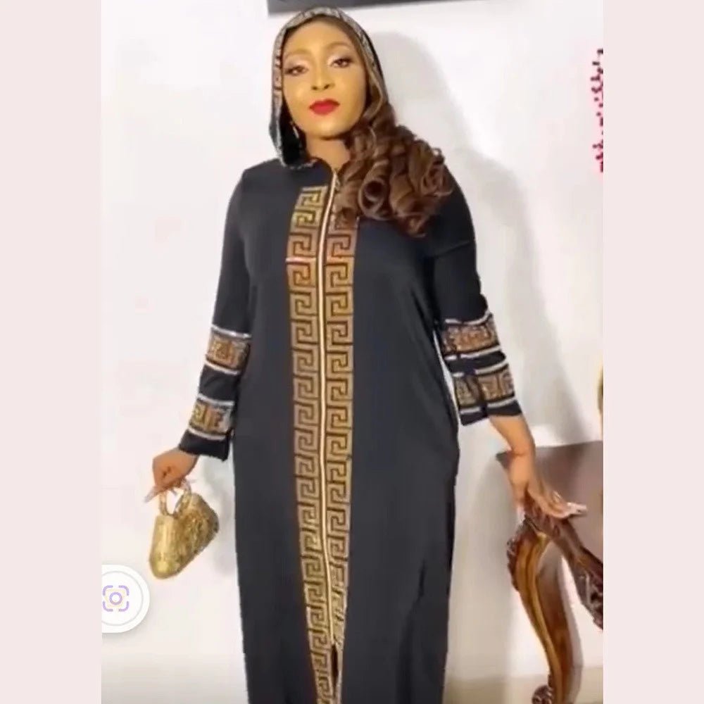 Women's Dress African Fashion Hooded Robe Islamic Abaya Muslim Style Drilled Decoration Quality Luxury - Free Delivery
