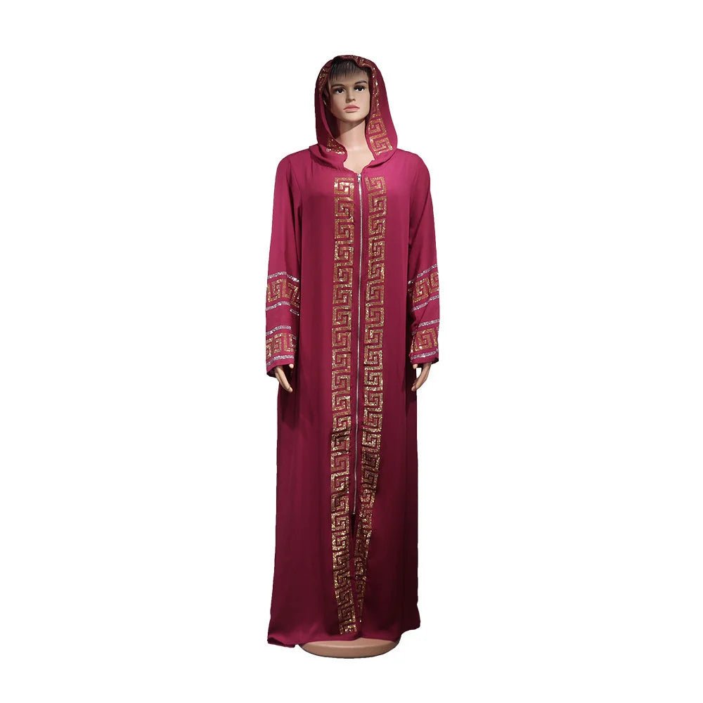 Women's Dress African Fashion Hooded Robe Islamic Abaya Muslim Style Drilled Decoration Quality Luxury - Free Delivery