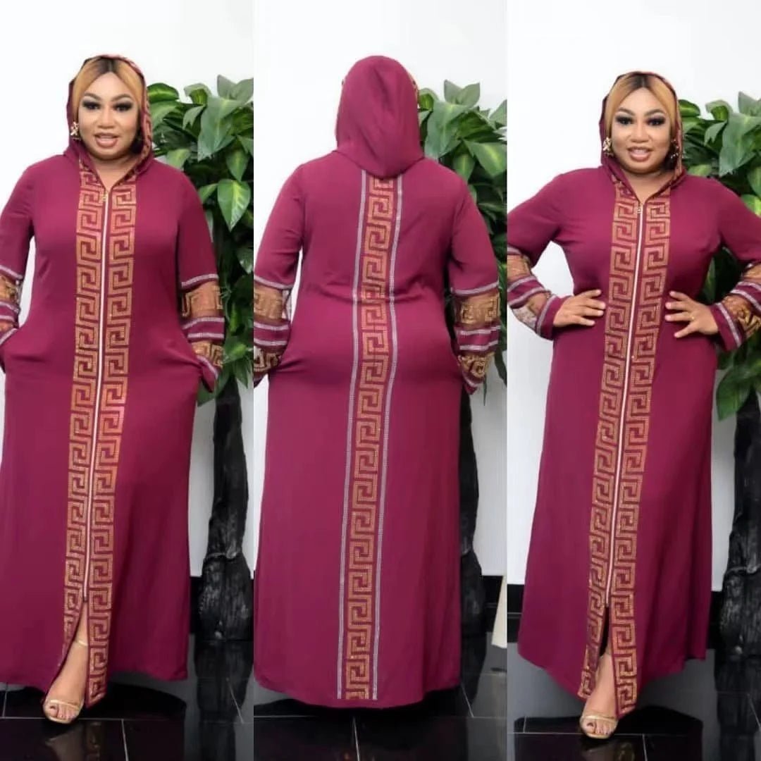 Women's Dress African Fashion Hooded Robe Islamic Abaya Muslim Style Drilled Decoration Quality Luxury - Free Delivery