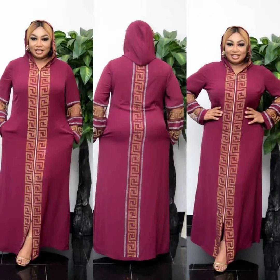 Women's Dress African Fashion Hooded Robe Islamic Abaya Muslim Style Drilled Decoration Quality Luxury - Free Delivery