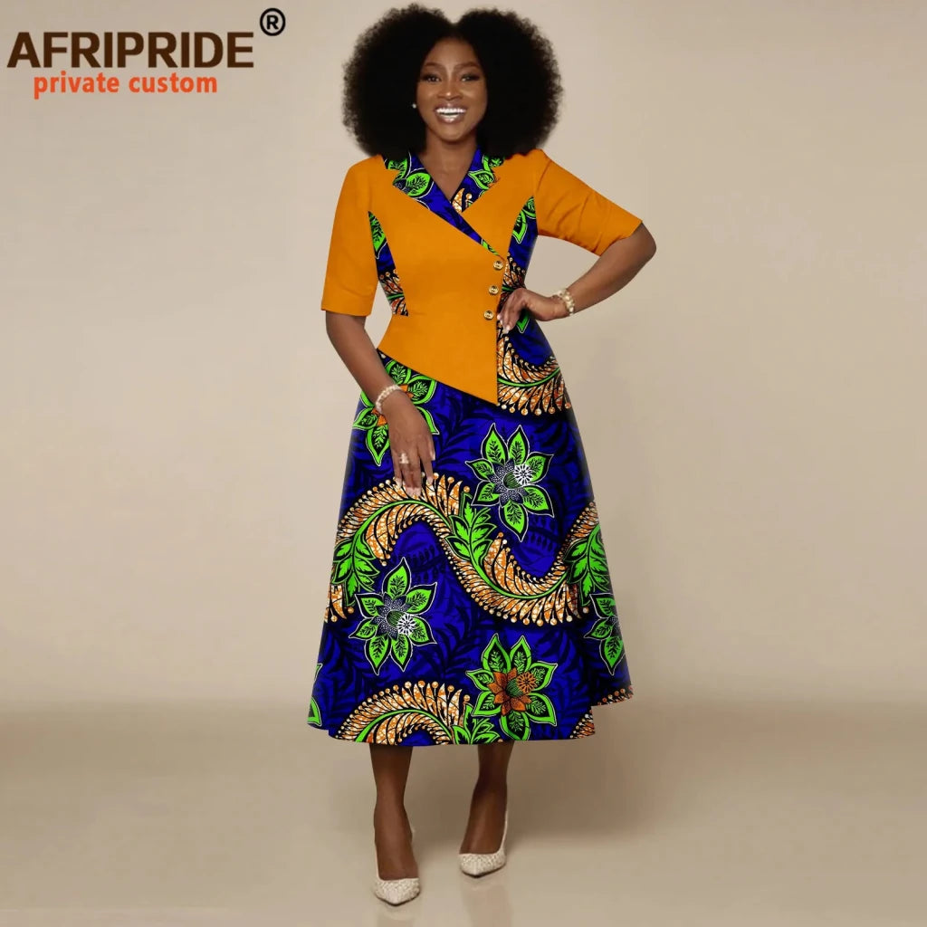 Women’s High - Waist Ankara Midi Dress – Half Sleeve African Print Style - Free Delivery Worldwide only at Flexi Africa