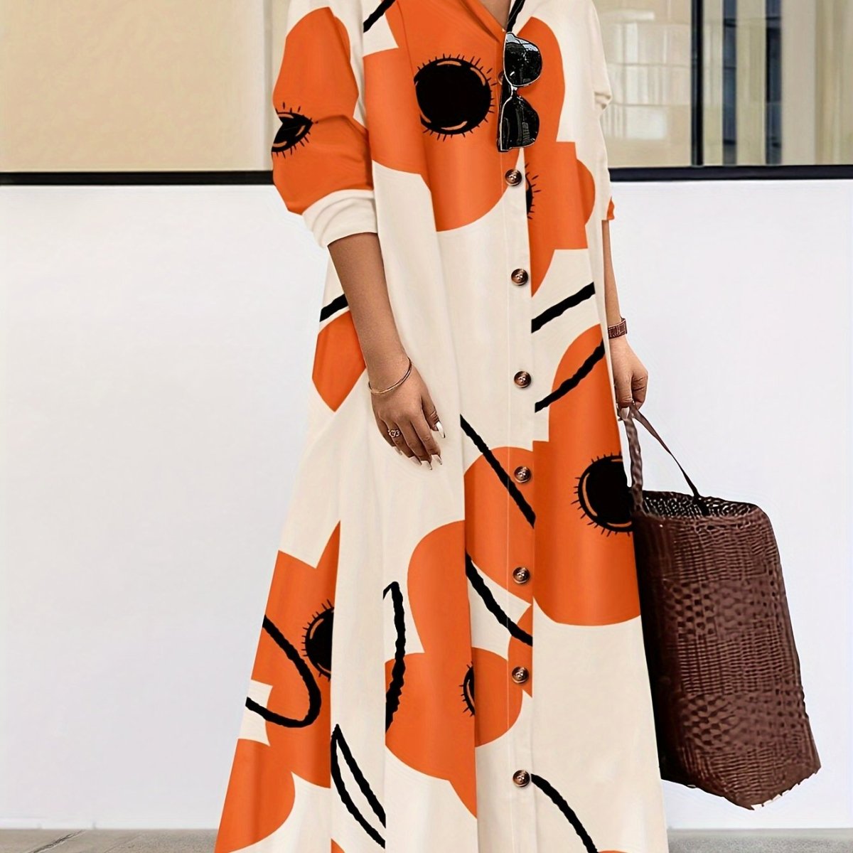 Buy Women's Plus Size Floral Print Button Front Shirt Dress - Long Sleeve, Woven Polyester for only $29.60 at Flexi Africa!