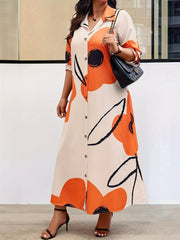 Buy Women's Plus Size Floral Print Button Front Shirt Dress - Long Sleeve, Woven Polyester for only $29.60 at Flexi Africa!