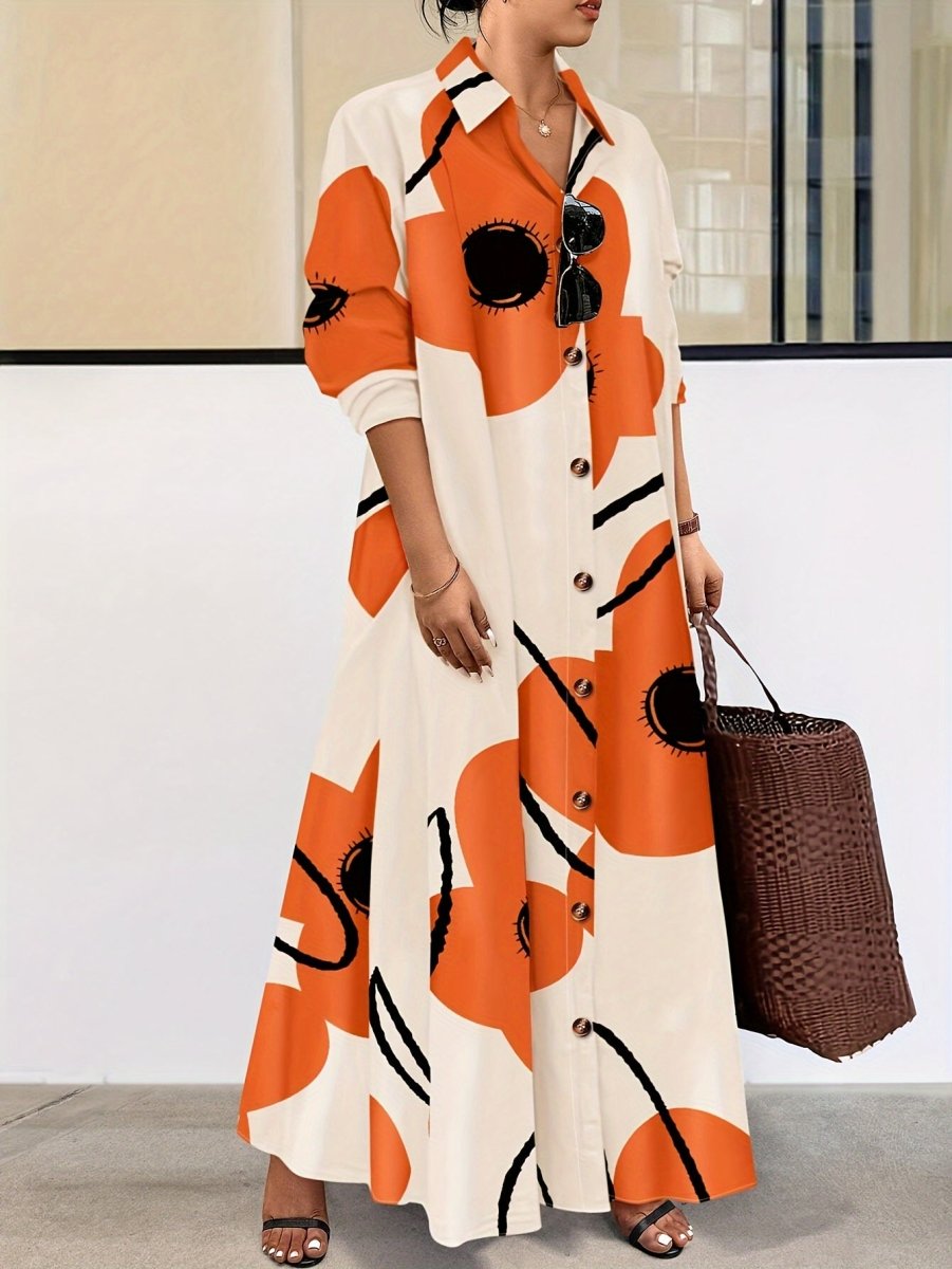 Buy Women's Plus Size Floral Print Button Front Shirt Dress - Long Sleeve, Woven Polyester for only $29.60 at Flexi Africa!