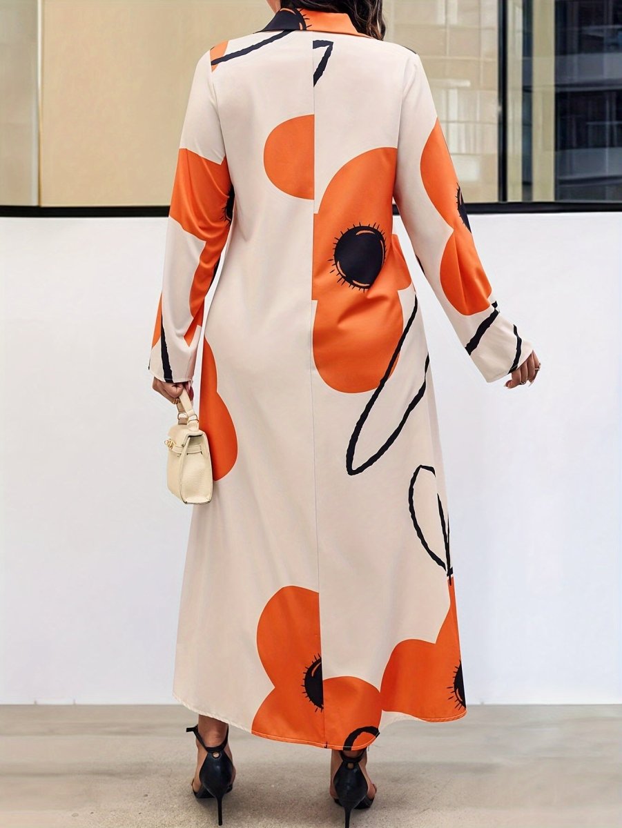 Buy Women's Plus Size Floral Print Button Front Shirt Dress - Long Sleeve, Woven Polyester for only $29.60 at Flexi Africa!