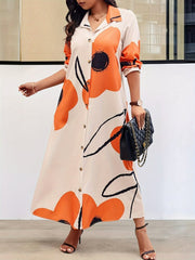 Buy Women's Plus Size Floral Print Button Front Shirt Dress - Long Sleeve, Woven Polyester for only $29.60 at Flexi Africa!